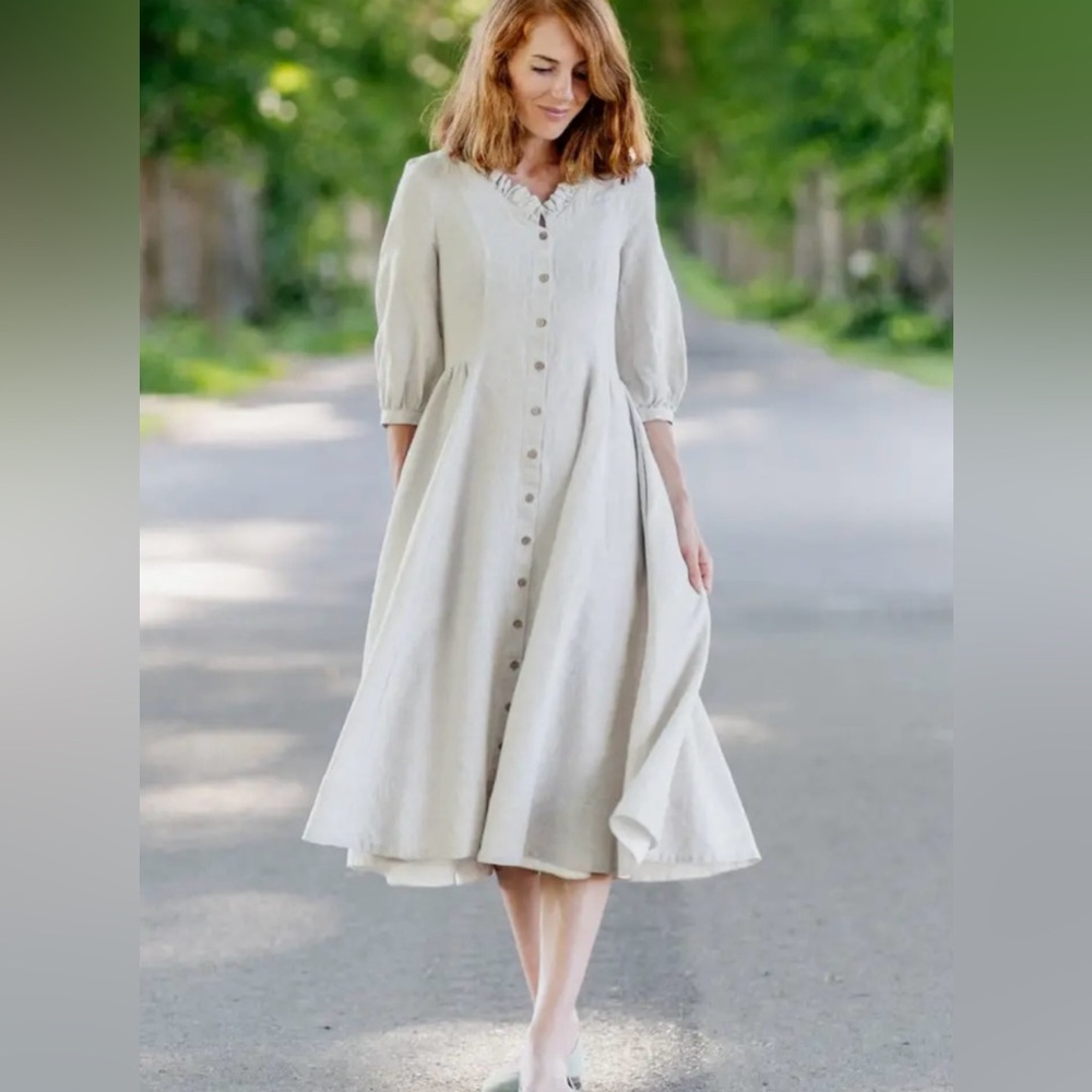 Son de Flor Linen Ophelia Dress with 3/4 sleeves, Sz XXS